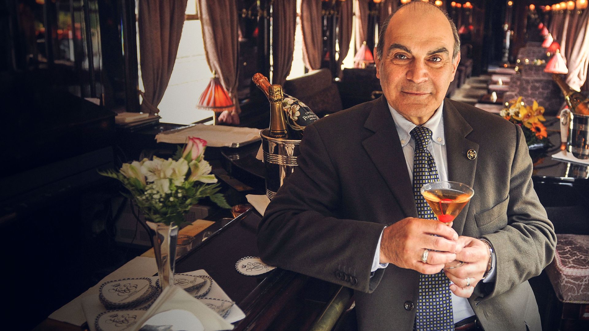David Suchet on the Orient Express Backdrop