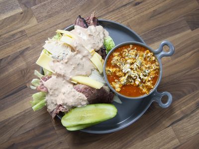 Season 28, Episode 24 Tomato Soup with Cheddar Dill Popcorn and Reuben Salad